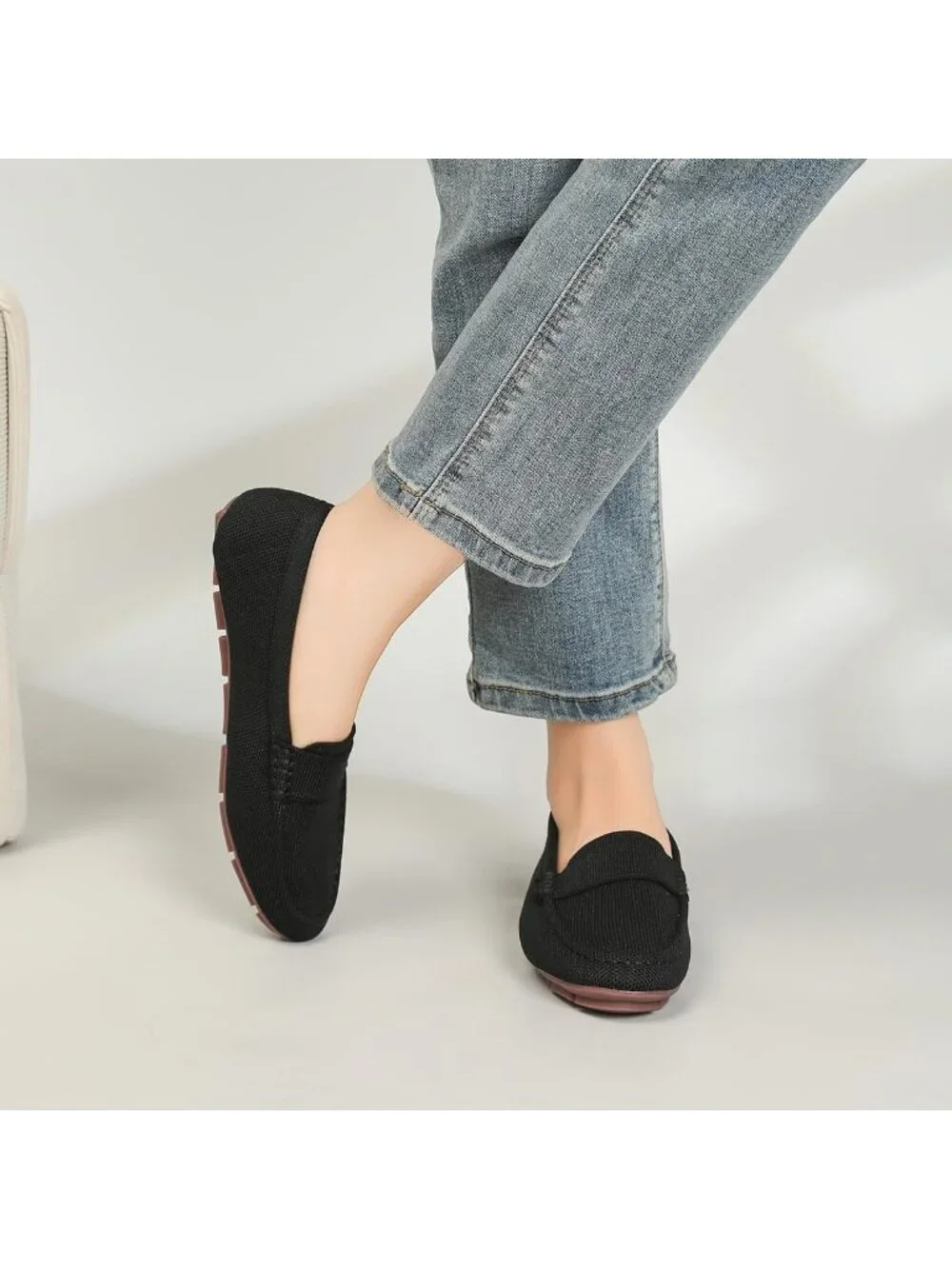 🆕Women's Black Lightweight Knitted Loafers Casual Flat Shoes Comfortable